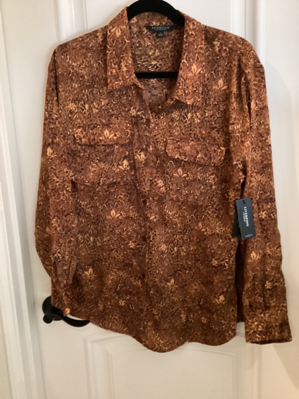Liverpool Brown and Tan Abstract Print Button-Up Shirt